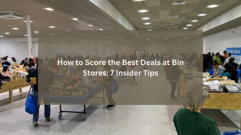 Shoppers browsing through various bins filled with discounted products inside a busy bin store, illustrating strategies to find the best deals.